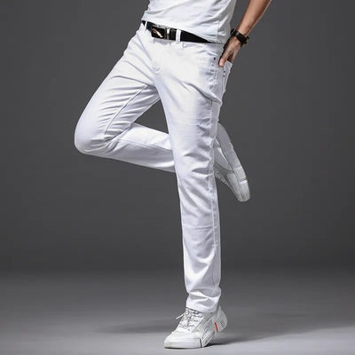 Brother Wang Classic White Slim-Fit Men's Jeans