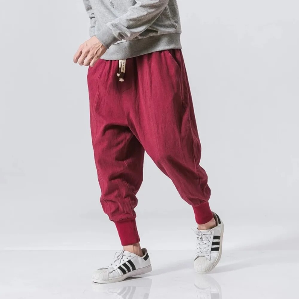 Cotton Linen Solid Harem Pants for Men