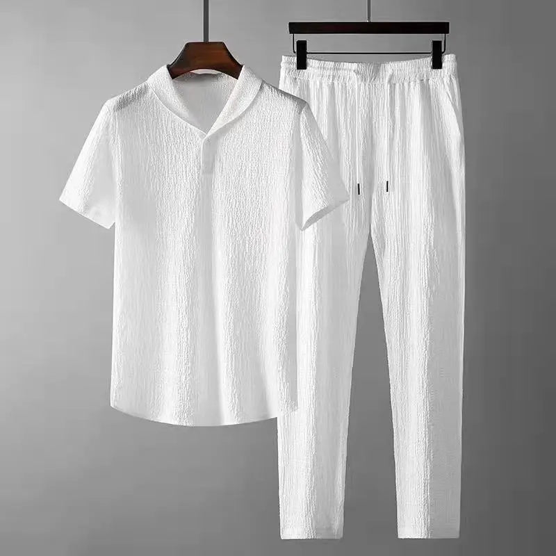 (Shirt+Trousers) 2023 Summer new arrival Men Fashion Classic Shirt