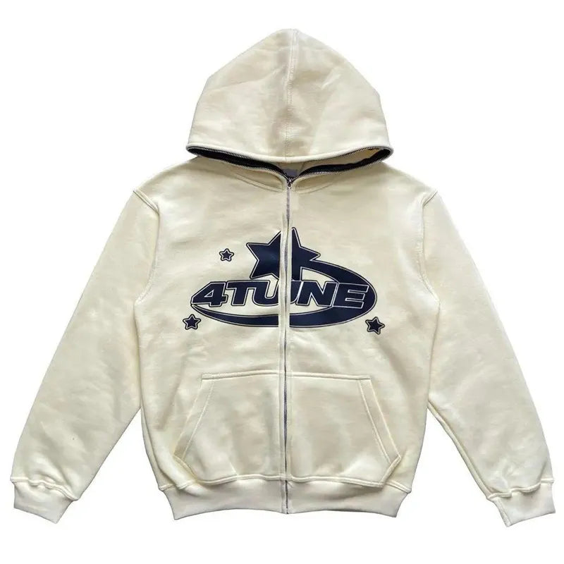 Retro Star Letter Hoodie: Hip Hop Zip-Up Streetwear