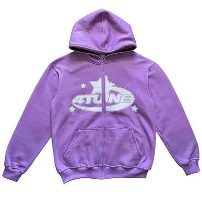 Retro Star Letter Hoodie: Hip Hop Zip-Up Streetwear