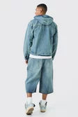 LONG LINE DENIM JORTS IN ANTIQUE BLUE WASH