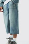 LONG LINE DENIM JORTS IN ANTIQUE BLUE WASH