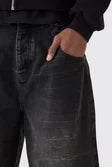 LONG LINE DENIM JORTS IN WASHED BLACK