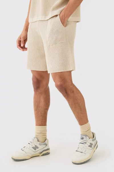 RELAXED MID LENGTH RIBBED KNIT SHORT