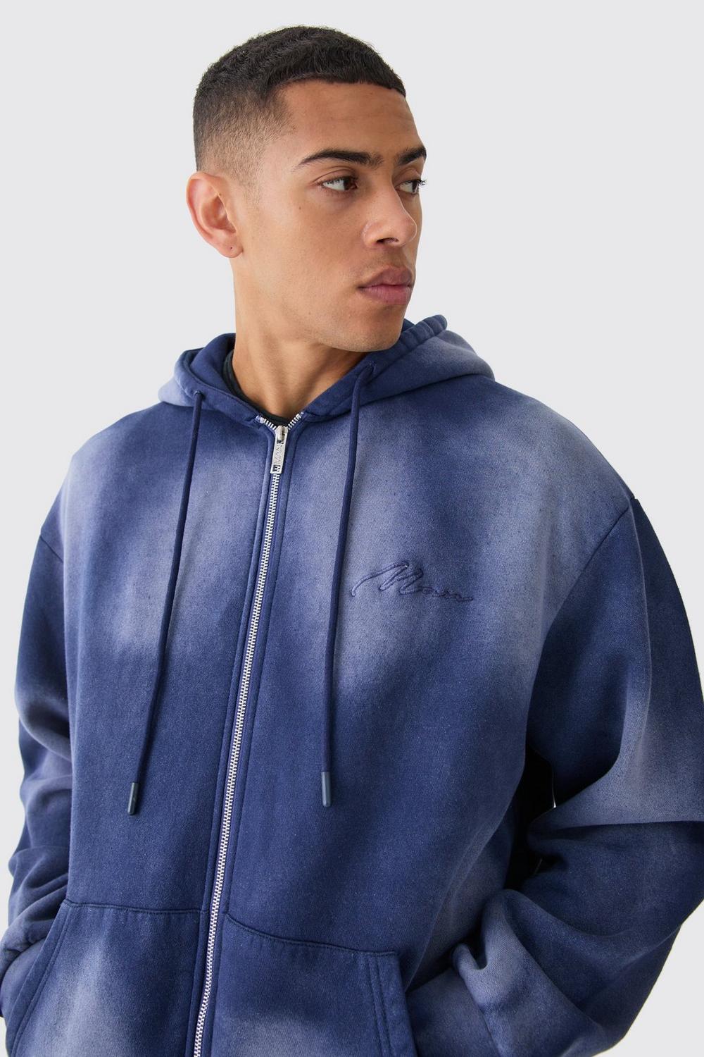 MAN OVERSIZED SUN BLEACH ZIP THROUGH HOODED SHORT TRACKSUIT