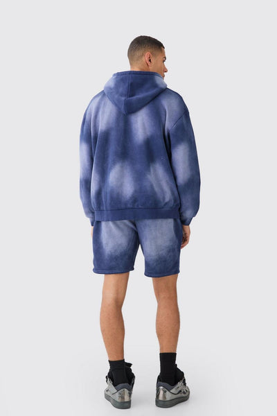 MAN OVERSIZED SUN BLEACH ZIP THROUGH HOODED SHORT TRACKSUIT